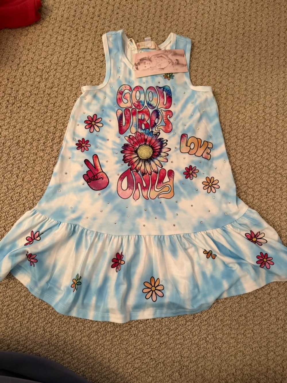 Good Vibes Only Blue Tie-Dye Girls' Tank Dress - Kids